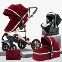 3-in-1 Baby Stroller Car Seat Set, Travel System for Newborn, Baby Carriage with Isofix Base Reversible Stroller Upto 55lbs, Foldable Stroller Suit Newborn to Toddler