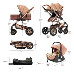 3-in-1 Baby Stroller Car Seat Set, Travel System for Newborn, Baby Carriage with Isofix Base Reversible Stroller Upto 55lbs, Foldable Stroller Suit Newborn to Toddler