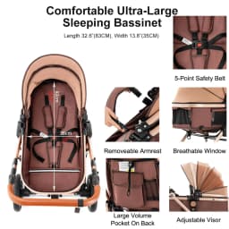 3-in-1 Baby Stroller Car Seat Set, Travel System for Newborn, Baby Carriage with Isofix Base Reversible Stroller Upto 55lbs, Foldable Stroller Suit Newborn to Toddler