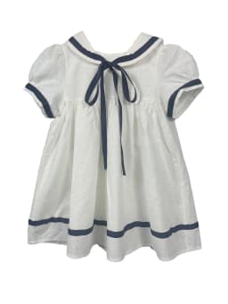 Summer Navy Sister Brother Clothing White Cotton Linen Fabric with Bblack Ribbon Comfortable Breathable Daily Outfit Performance