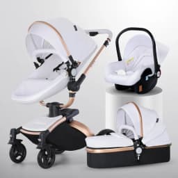 Luxury Baby Stroller 3in1 Pram Carriage PU Leather High Landscape Rotating 360° Trolley Car Pushchair for Newborns