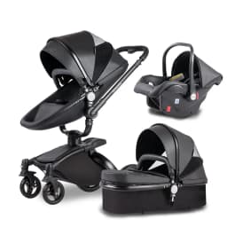 Luxury Baby Stroller 3in1 Pram Carriage PU Leather High Landscape Rotating 360° Trolley Car Pushchair for Newborns