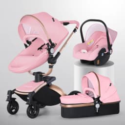 Luxury Baby Stroller 3in1 Pram Carriage PU Leather High Landscape Rotating 360° Trolley Car Pushchair for Newborns