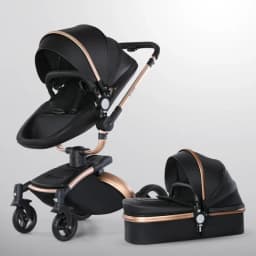 Luxury Baby Stroller 3in1 Pram Carriage PU Leather High Landscape Rotating 360° Trolley Car Pushchair for Newborns