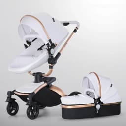Luxury Baby Stroller 3in1 Pram Carriage PU Leather High Landscape Rotating 360° Trolley Car Pushchair for Newborns