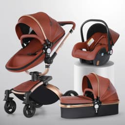 Luxury Baby Stroller 3in1 Pram Carriage PU Leather High Landscape Rotating 360° Trolley Car Pushchair for Newborns