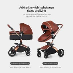 Luxury Baby Stroller 3in1 Pram Carriage PU Leather High Landscape Rotating 360° Trolley Car Pushchair for Newborns