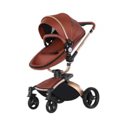 Luxury Baby Stroller 3in1 Pram Carriage PU Leather High Landscape Rotating 360° Trolley Car Pushchair for Newborns