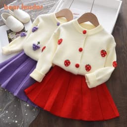 Bear Leader Baby Girls Clothes Set Autumn Winter Cartoon Grape Clothing Set New Kids Knitted Sweet Outfit Children Clothes Suit