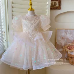 Summer New 3 4 5 6 7 8 9 10 Years Girls Piano Outfit Short Sleeve Princess Bowtie Ball Gown Dress For Kids Baby Birthday Gift