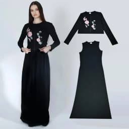 XS-XXXL Lady Cardigan Outfit Casual Embroidey Flowers Black Ribbed Top Maxi Dress Long Dresses Zipper Elegant Shlomo Dress Set