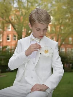 Txjojn 2026 New White Boys Suits 4 Pieces Jacket Vest Pants Bow-tie For Birthday Party Graceful Lapel Child Tuxedo Wedding Guest