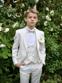Txjojn 2026 New White Boys Suits 4 Pieces Jacket Vest Pants Bow-tie For Birthday Party Graceful Lapel Child Tuxedo Wedding Guest