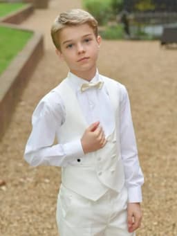 Txjojn 2026 New White Boys Suits 4 Pieces Jacket Vest Pants Bow-tie For Birthday Party Graceful Lapel Child Tuxedo Wedding Guest