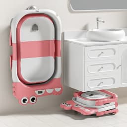Foldable Baby Bath with Baby Bath Cushion and Built-In Thermometer – Children's Bath with Baby bath mat