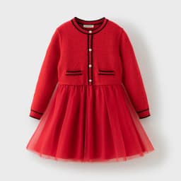 Dave Bella Red Winter Lace Mesh Dress Girls Velvet Long Sleeve Party Princess Dress Children Christmas Birthday Cloth DK4254472