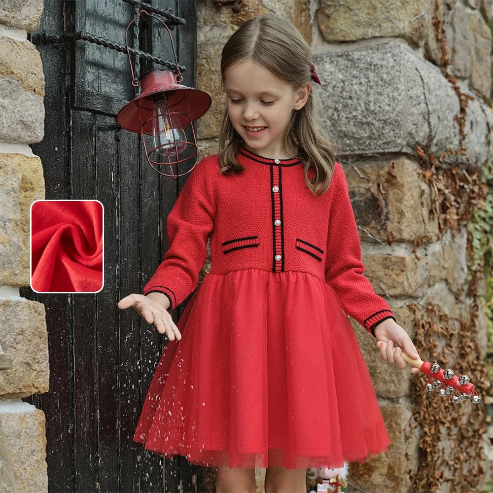 Dave Bella Red Winter Lace Mesh Dress Girls Velvet Long Sleeve Party Princess Dress Children Christmas Birthday Cloth DK4254472