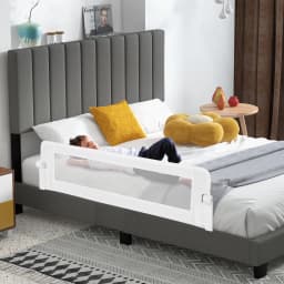 Foldable Bed Rail for Toddlers, 152cm Swing Down Baby Bed Guard Rail with Adjustable Safety Strap, Universal Kids Bedrail Guard
