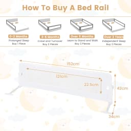 Foldable Bed Rail for Toddlers, 152cm Swing Down Baby Bed Guard Rail with Adjustable Safety Strap, Universal Kids Bedrail Guard