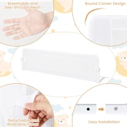Foldable Bed Rail for Toddlers, 152cm Swing Down Baby Bed Guard Rail with Adjustable Safety Strap, Universal Kids Bedrail Guard