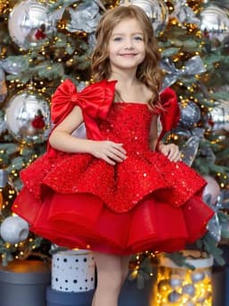 Christmas children's Dress 2025 New style red sequined puffy tulle girls' princess dress cross-border delivery