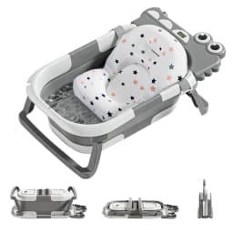 Foldable Baby Bathtub with Bath Pillow, Seat & Thermometer, for Newborns to Toddlers (0-3 Years) Perfect Baby Shower Gift