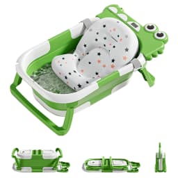 Foldable Baby Bathtub with Bath Pillow, Seat & Thermometer, for Newborns to Toddlers (0-3 Years) Perfect Baby Shower Gift
