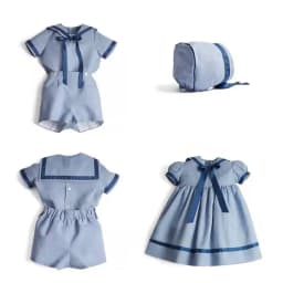 Summer Sister and Brother Clothing Blue Navy Style Dress Short Sleeve Shorts British Academy Dress Set Spanish Baby Clothes