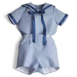 Summer Sister and Brother Clothing Blue Navy Style Dress Short Sleeve Shorts British Academy Dress Set Spanish Baby Clothes
