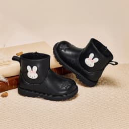 Dave Bella Girls Leather Boots Winter Princess Kid Elegant Soft Anti Slip Velvet Shoes Waterproof Children Black Boots DB4254489