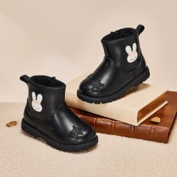 Dave Bella Girls Leather Boots Winter Princess Kid Elegant Soft Anti Slip Velvet Shoes Waterproof Children Black Boots DB4254489