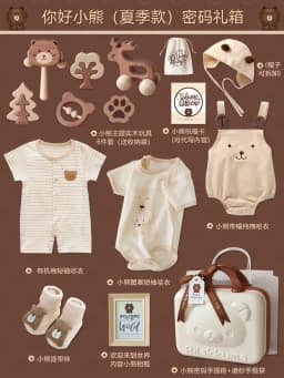 Baby Gift Box Set Cotton Boy and Girl Baby Bear Set Wooden Toy Suitcase Spring Autumn and Winter Gifts