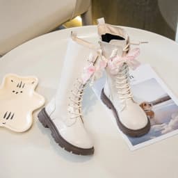 Princess Style Leather Boots for Girls 2025 New Winter Kids Plush Lining Mid-calf Boots Non-slip Simple Christmas Party Boots