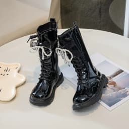Princess Style Leather Boots for Girls 2025 New Winter Kids Plush Lining Mid-calf Boots Non-slip Simple Christmas Party Boots