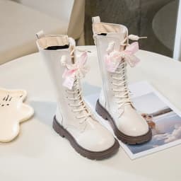 Princess Style Leather Boots for Girls 2025 New Winter Kids Plush Lining Mid-calf Boots Non-slip Simple Christmas Party Boots