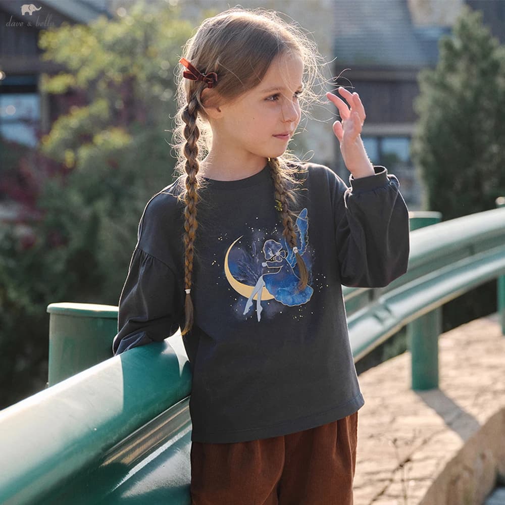 Dave Bella Spring Autumn Girls Long Sleeve T-Shirt Children Printed Top Undershirt Casual Sweet Outdoor Party Clothes DK1260329