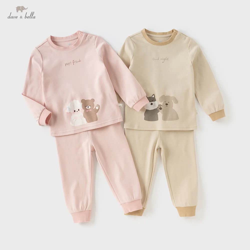 Dave Bella Girls Baby Pajama Set Autumn Winter Children's Comfortable Fashion Cute Sweet Cartoon Indoor Set Warm DB4253010