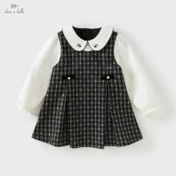 Dave Bella Children's Dress Autumn Gentle Sweet Cute Girl's Plaid Princess Dress Fake Two Piece Party Casual Outdoor DB3253546
