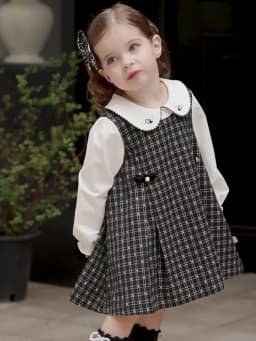 Dave Bella Children's Dress Autumn Gentle Sweet Cute Girl's Plaid Princess Dress Fake Two Piece Party Casual Outdoor DB3253546