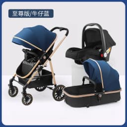 Lightweight Three-in-one Baby Stroller Foldable, Can Sit or Lie Down, High-view Sleeping Blue, Reversible Newborn Baby Stroller