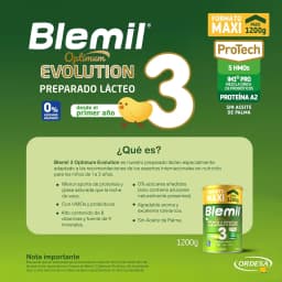Blemil 3 Optimum Evolution - 1200g - Powdered Dairy Formula for Children from 1 to 3 Years Old - 0% Added Sugars, Without Palm Oil - Savings Format