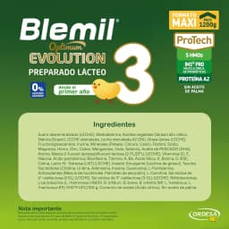 Blemil 3 Optimum Evolution - 1200g - Powdered Dairy Formula for Children from 1 to 3 Years Old - 0% Added Sugars, Without Palm Oil - Savings Format