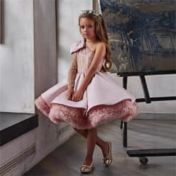 Girls' New Single-Shoulder Bow Fashionable High-End Piano Performance Little Host Party Princess Dress