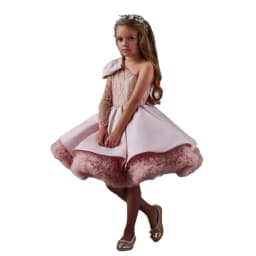 Girls' New Single-Shoulder Bow Fashionable High-End Piano Performance Little Host Party Princess Dress