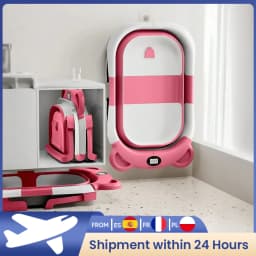 Collapsible Baby Bathtub for Newborn with Thermometer & Soft Floating Cushion,Portable Non-Slip Legs Large Infant Bathtub with Drain Hole,Baby Tubs
