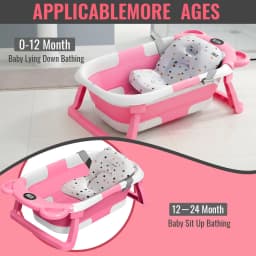 Collapsible Baby Bathtub for Newborn with Thermometer & Soft Floating Cushion,Portable Non-Slip Legs Large Infant Bathtub with Drain Hole,Baby Tubs