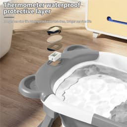 Collapsible Baby Bathtub for Newborn with Thermometer & Soft Floating Cushion,Portable Non-Slip Legs Large Infant Bathtub with Drain Hole,Baby Tubs