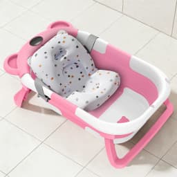 Collapsible Baby Bathtub for Newborn with Thermometer & Soft Floating Cushion,Portable Non-Slip Legs Large Infant Bathtub with Drain Hole,Baby Tubs
