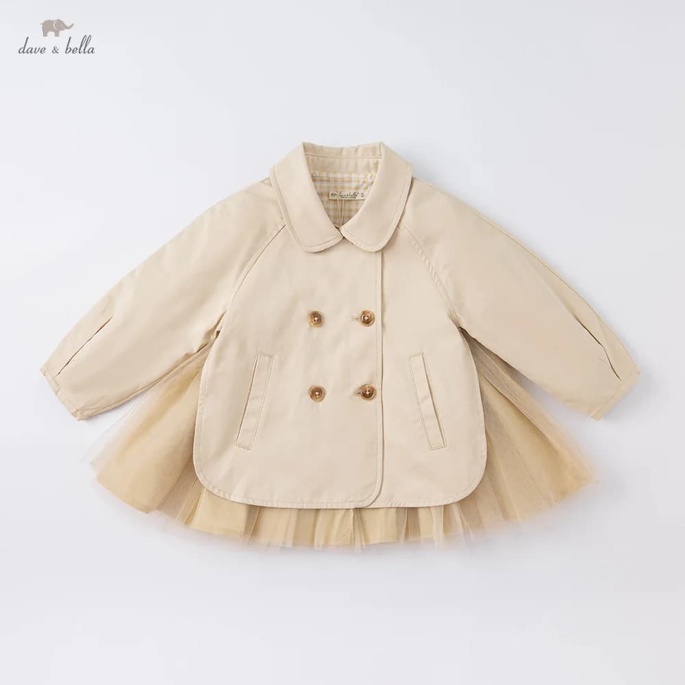 Dave Bella Children Lace Mesh Jacket Autumn Spring Baby Girls Khaki Elegant Coats Kids Clothing Long Sleeves Outerwear DB1261548