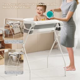 3 in 1 Foldable Baby Bath Tub with Stand, Multifunctional Baby Bathtub for Newborn Infant Toddler, Built-in Thermometer & Soft Bath Pillow, Non Slip Portable Shower Basin, Grey